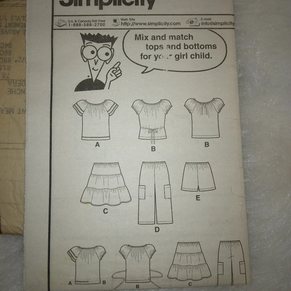 SIMPLICITY 4206 Sewing Patterns for Dummies Child's & Girl's separates S…